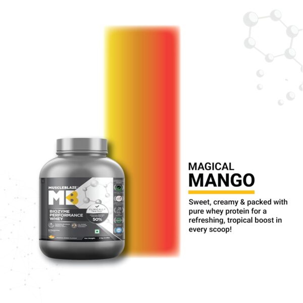 MuscleBlaze Biozyme Performance Whey Protein 2 kg (4.4 lb) Magical Mango - Image 3