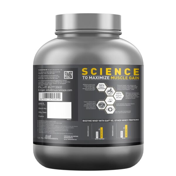 MuscleBlaze Biozyme Performance Whey Protein 2 kg (4.4 lb) Vanilla Cream - Image 3