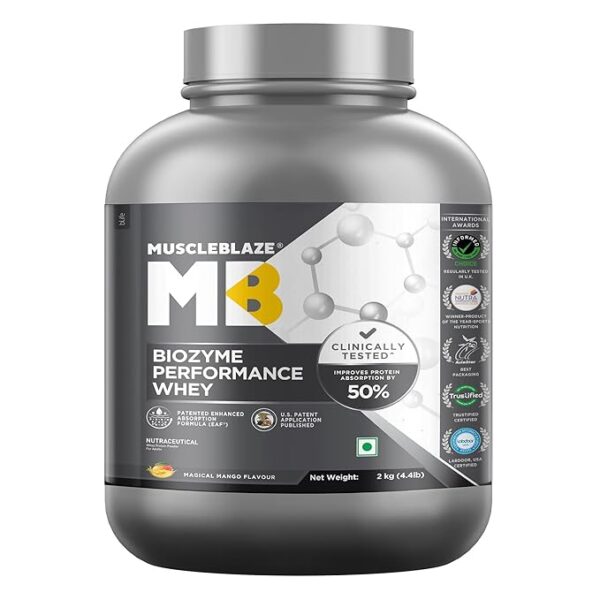 MuscleBlaze Biozyme Performance Whey Protein 2 kg (4.4 lb) Magical Mango