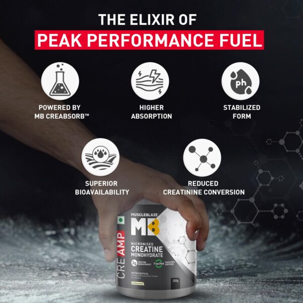 Muscleblaze Creatine Monohydrate CreAMP, 250 g Unflavored - Image 5