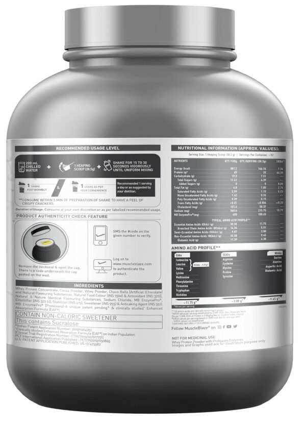 MuscleBlaze Biozyme Performance Whey Protein 2 kg (4.4 lb) Choco Crispers - Image 8