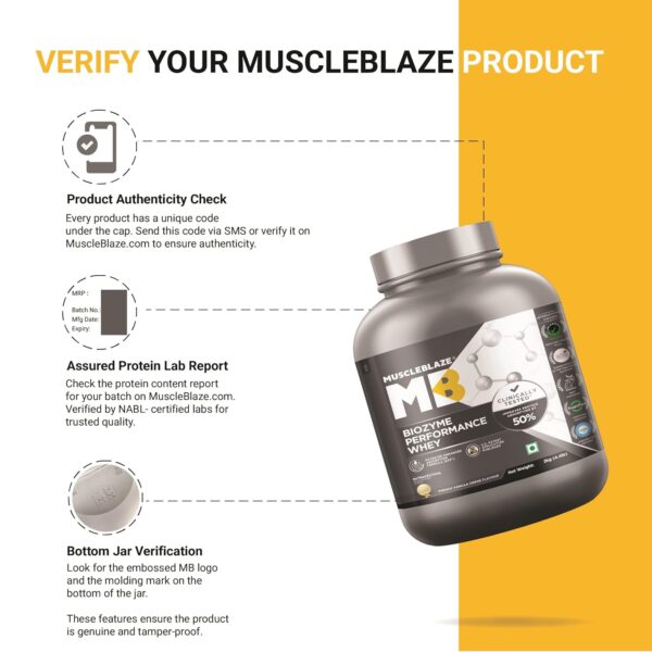 MuscleBlaze Biozyme Performance Whey Protein 2 kg (4.4 lb) Vanilla Cream - Image 4