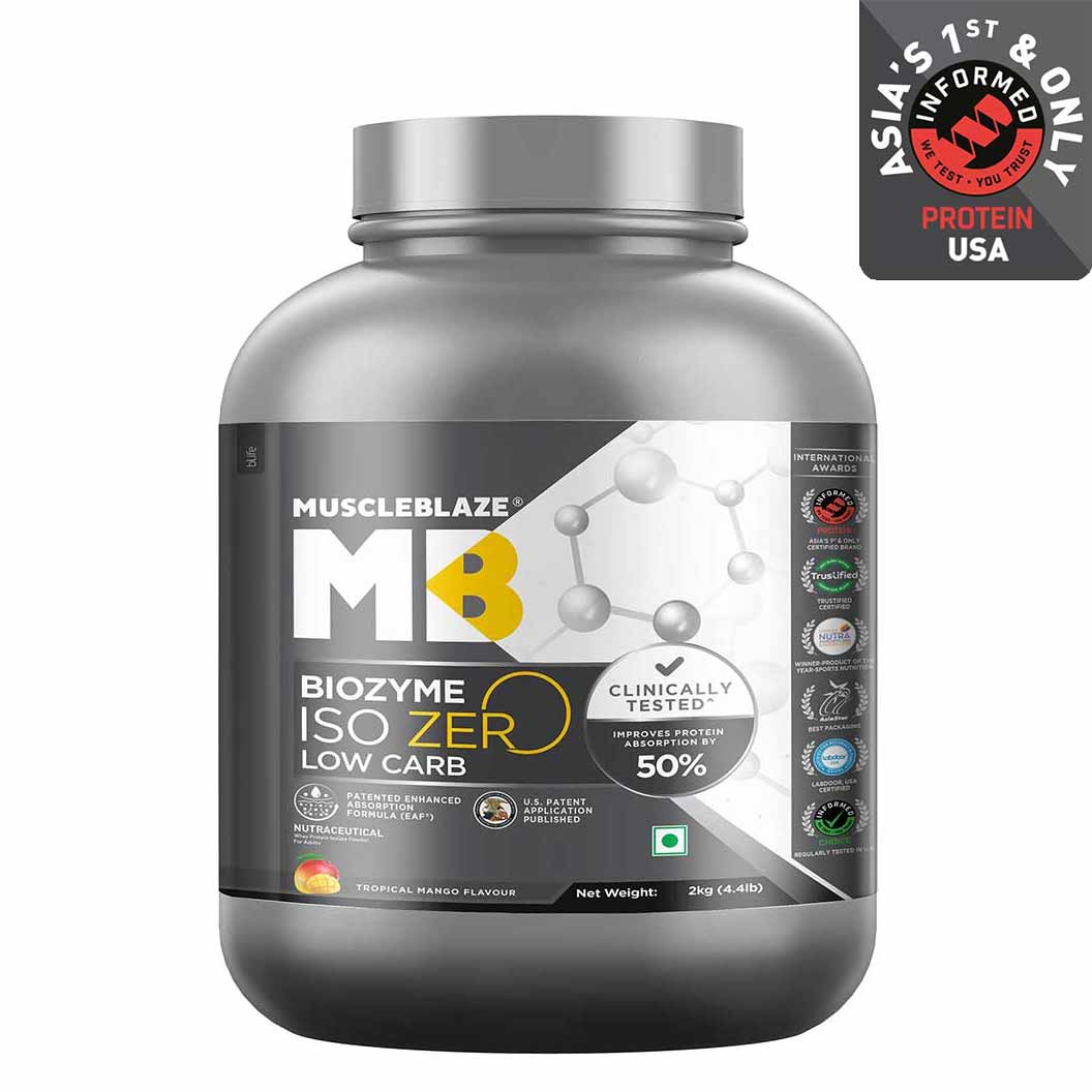 MuscleBlaze Biozyme Iso-Zero, 2 kg, Low Carb Tropical Mango
