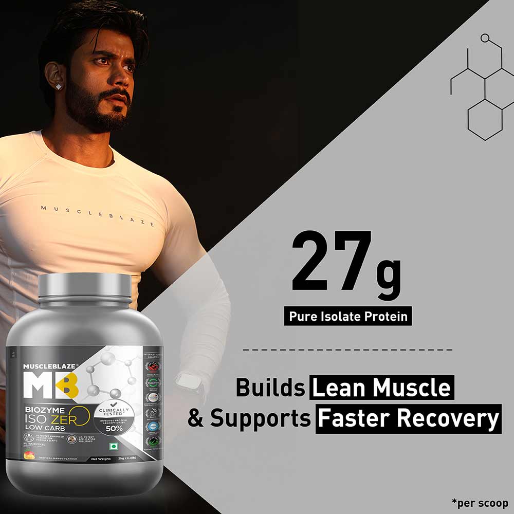 MuscleBlaze Biozyme Iso-Zero, 2 kg, Low Carb Tropical Mango - Image 3