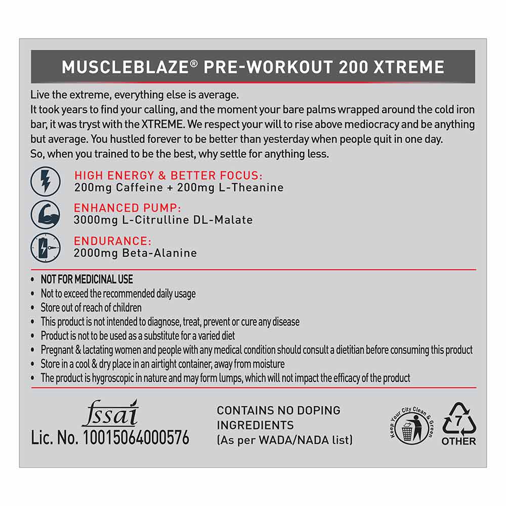 MuscleBlaze PRE Workout 200 Xtreme, 200 g, Fruit Punch - Image 4