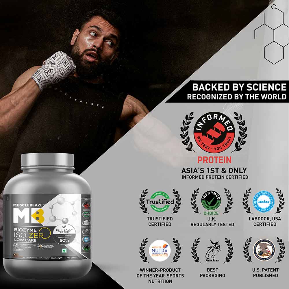 MuscleBlaze Biozyme Iso-Zero, 2 kg, Low Carb Ice Cream Chocolate - Image 2