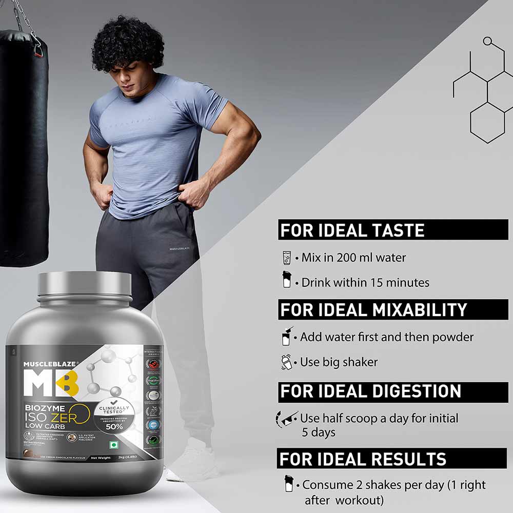 MuscleBlaze Biozyme Iso-Zero, 2 kg, Low Carb Ice Cream Chocolate - Image 5
