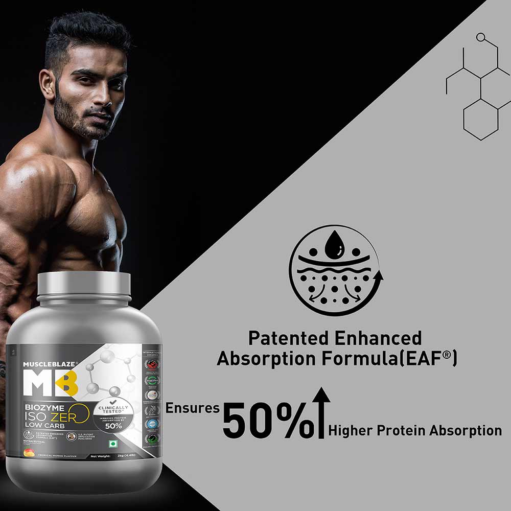 MuscleBlaze Biozyme Iso-Zero, 2 kg, Low Carb Tropical Mango - Image 4