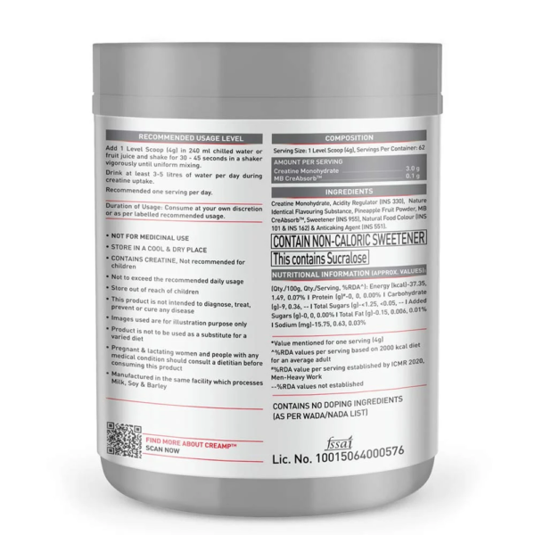 Muscleblaze Creatine Monohydrate CreAMP, 250G Citrus Blast - Image 16