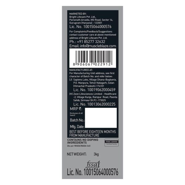 MuscleBlaze Bulk Gainer Mass Gainer with Creatine, 3 kg, Chocolate - Image 3